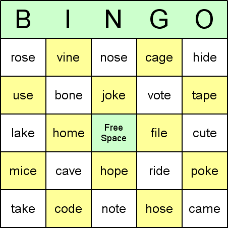 Bossy E Bingo Card