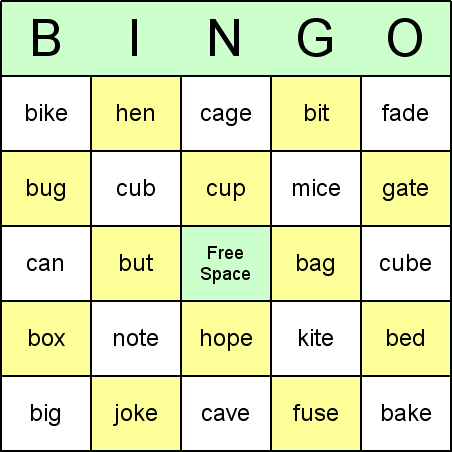 Rhyming Bingo Card